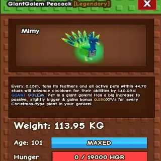 Giant Golem Colossal Peacock 113.95KG 15s Cd No Toy