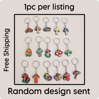 Cartoon Mushroom Keychains, PVC Soft Rubber Key Rings Keychain