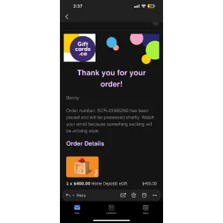 $400.00 CAD Home Depot