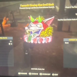 glowing blue devil mask