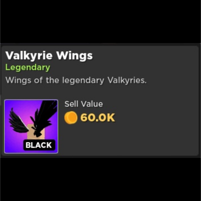 Other Op Valkyrie Wings Black Painted Rumble Quest Legendary Back Cosmetics In Game Items Gameflip - how to get valk with 1 robux
