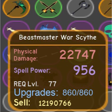 Other Dungeon Quest Beastmaster War Scythe In Game Items - roblox dungeon quest beastmaster spell scythe do you get
