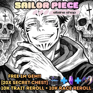 Sukuna V2 with F MOVE + Domain [free 20 secret chest + 10k Trait Reroll + 10k Race Reroll] - Sailor Piece