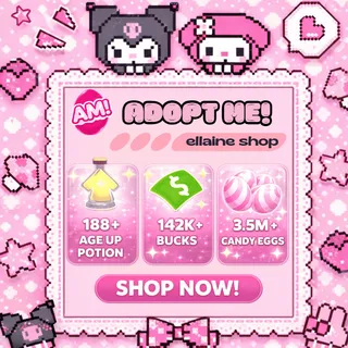 3.3M+ Candy Eggs, 188+ Age Up Potions, 142K+ Bucks,[Adopt Me Account]