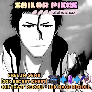 Aizen V1-V2 [with free 20 secret chest + 10k Trait Reroll + 10k Race Reroll] - Sailor Piece
