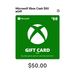 $50.00 USD Xbox Gift Card