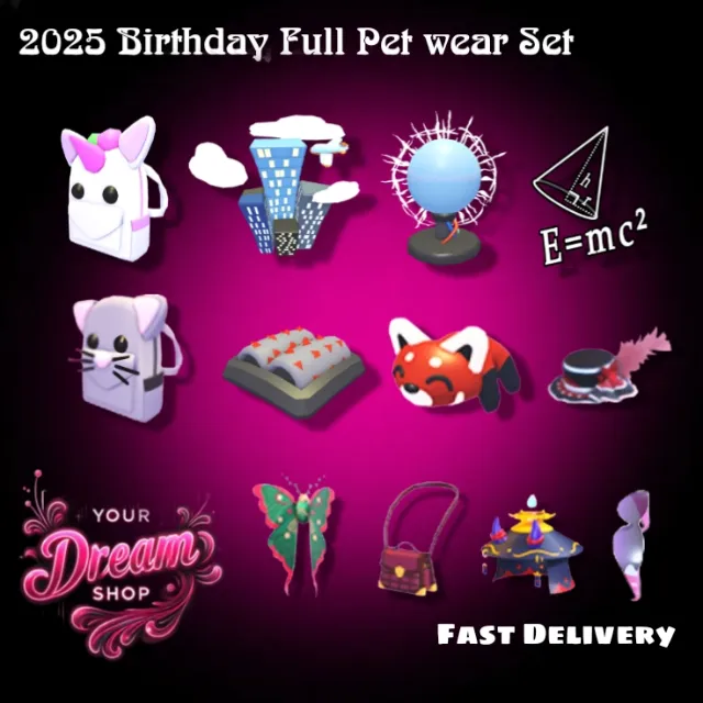 Adopt Set 2025 Birthday Full Pet Wear Set - Adopt Me Game Item - Gameflip
