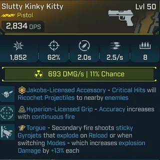 Borderlands 4 Modded Kinky Kitty Pistol 