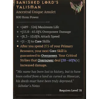 S11 ⭐ 1-4 GA Banished Lord's Talisman
