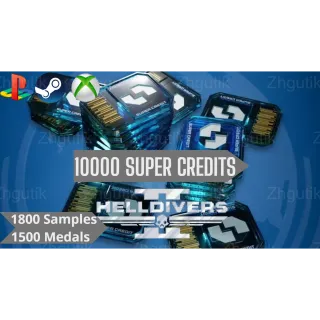 HELLDIVERS 2 ⭐  10000 SUPER CREDITS ⭐ FREE 2400 SAMPLES ⭐ 2000 MEDALS ⭐ XP  ⭐ ALL Platform