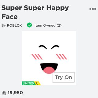 Clothing Roblox Super Super Happy Face Limited In Game Items Gameflip - roblox super super happy face png