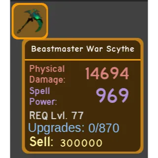 Beastmaster War Scythe - REQ 77 - Dungeon Quest Reborn (DQR)