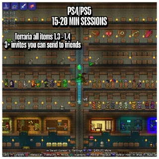 Terraria PS4/PS5 All Items World 15 Minute Joins + Up to 3 other player Invites!!!!