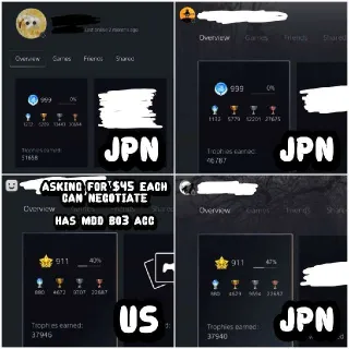 Level 999 And 911 Japanese Psn Accounts + Bo3 Mdd Accs On Them (handcrafted)