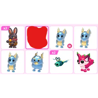Adopt me bundle (Dragonfruit fox, dark chocolate bunny, diamond pets)