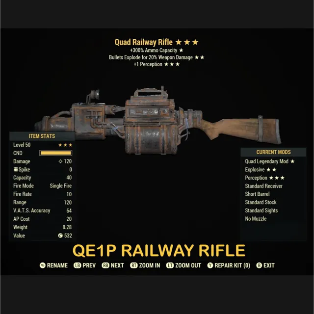 QE1P RAILWAY RIFLE - Fallout 76 Game Items - Gameflip