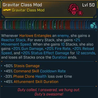 Max Skill Tree Modded Harlow Class mod (Level 50/Level 1)