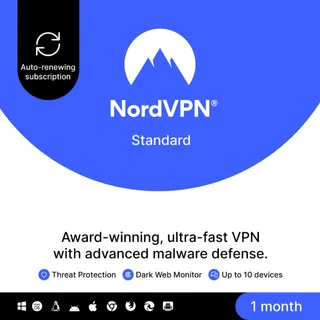 ACTIVATION KEY 1-Month, NordVPN Standard, 10 Devices, Premium VPN Software