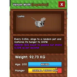 Rare Godly Moth Venom 92KG 15 Sec
