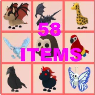 BUNDLE: 58 ADOPT ME ITEMS (BARGAIN & DISCOUNTED IF YOU COMPUTE THEM EACH)