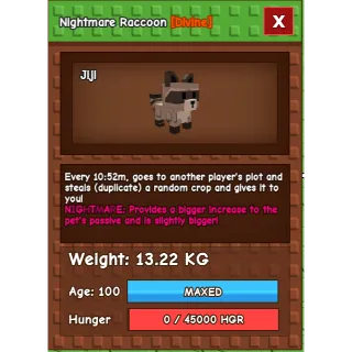 Nightmare Raccoon Grow a Garden (13.22KG)