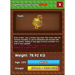 HUGE Nightmare Golden Goose Grow a Garden (78.92KG)