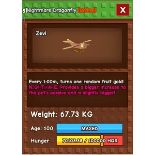 HUGE Nightmare Dragonfly Grow a Garden (67.73KG) (1min No Toy)