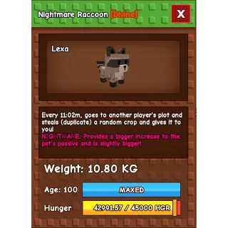 Nightmare Raccoon Grow a Garden (10.80KG)