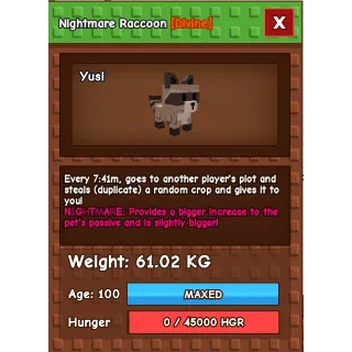 HUGE Nightmare Raccoon Grow a Garden (61.02KG)