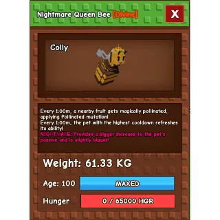 HUGE Nightmare Queen Bee Grow a Garden (61.33KG) (1min No Toy)