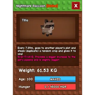 HUGE Nightmare Raccoon Grow a Garden (61.53KG)