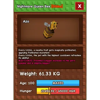HUGE Nightmare Queen Bee Grow a Garden (61.33KG) (1min No Toy)