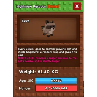 HUGE Nightmare Raccoon Grow a Garden (61.40KG)