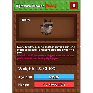 Nightmare Raccoon Grow a Garden (13.43KG)