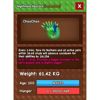 HUGE Nightmare Peacock Grow a Garden (61.42KG) (15S WITH TOY)