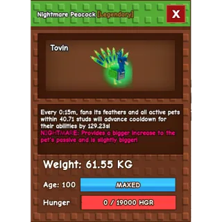 HUGE Nightmare Peacock Grow a Garden (61.55KG) (15S WITH TOY)