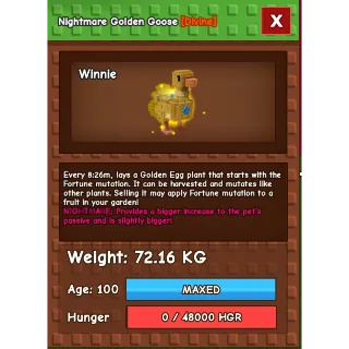 HUGE Nightmare Golden Goose Grow a Garden (72.16KG)