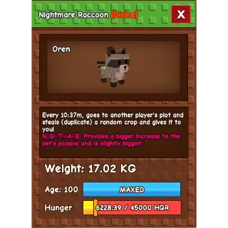 Nightmare Raccoon Grow a Garden (17.02KG)