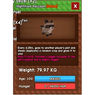 HUGE Nightmare Raccoon Grow a Garden (79.97KG)