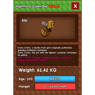 HUGE Nightmare Queen Bee Grow a Garden (61.42KG) (1min No Toy)