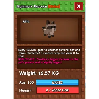 Nightmare Raccoon Grow a Garden (16.57KG)
