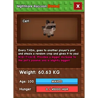 HUGE Nightmare Raccoon Grow a Garden (60.63KG)