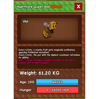 HUGE Nightmare Queen Bee Grow a Garden (61.20KG) (1min No Toy)