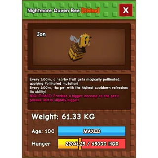 HUGE Nightmare Queen Bee Grow a Garden (61.33KG) (1min No Toy)