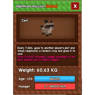 HUGE Nightmare Raccoon Grow a Garden (60.63KG)