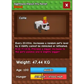 HUGE Nightmare French Fry Ferret Grow a Garden (47.44KG) (20M NO TOY)