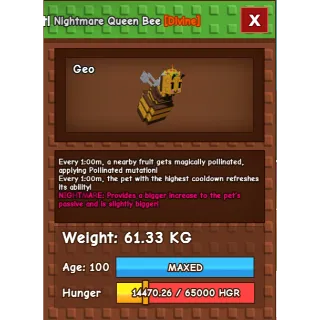 HUGE Nightmare Queen Bee Grow a Garden (61.33KG) (1min No Toy)