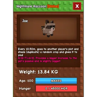 Nightmare Raccoon Grow a Garden (13.84KG)