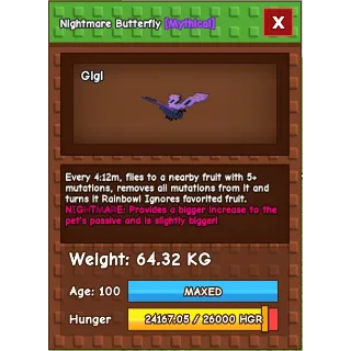 HUGE Nightmare Butterfly Grow a Garden (64.32KG)