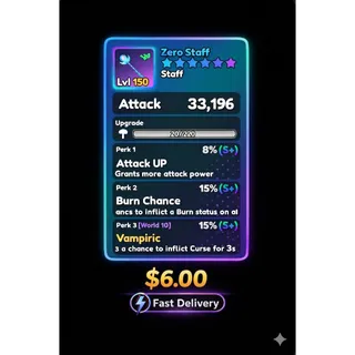 World Zero - Perfect Staff Vamp - Fast Delivery